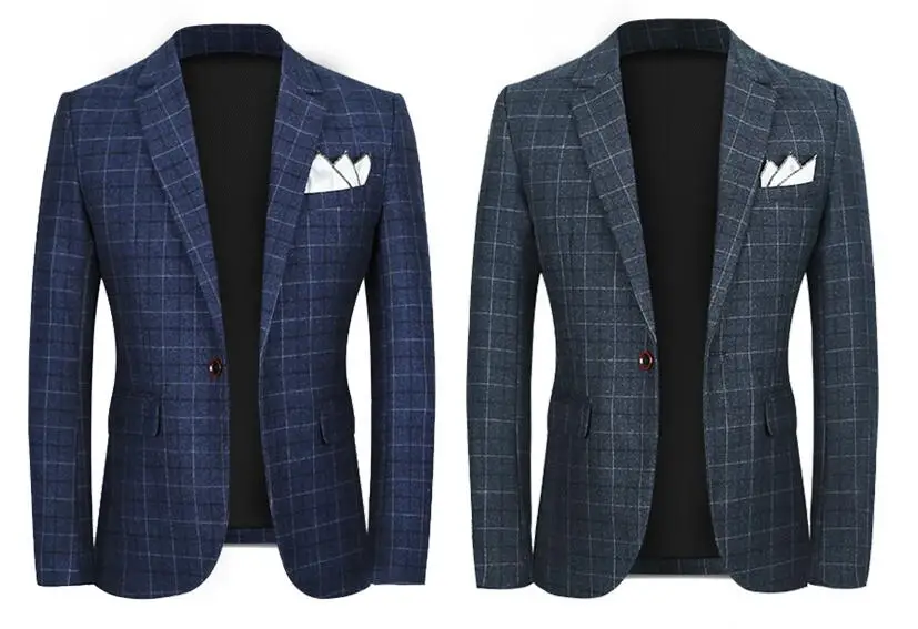 Серый мужской клетчатый пиджак, Модный деловой повседневный мужской пиджак, размер S-5XL, свадебные вечерние пиджаки