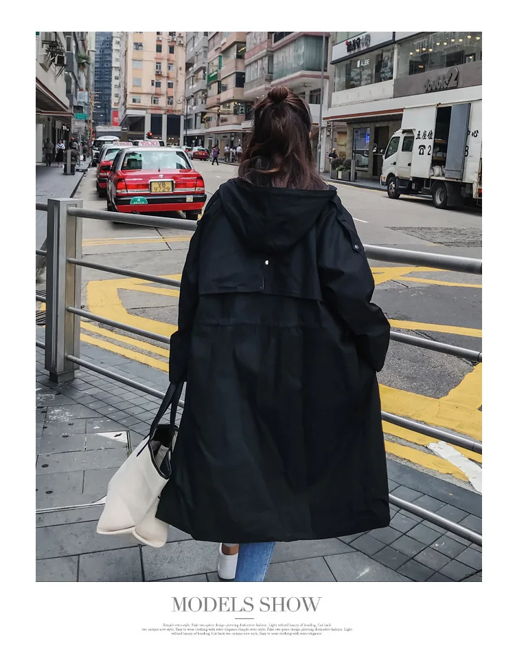 Для фотосессии,, стиль, для студентов, BF Harajuku, свободный, с капюшоном, средней длины, выше колена, Тренч