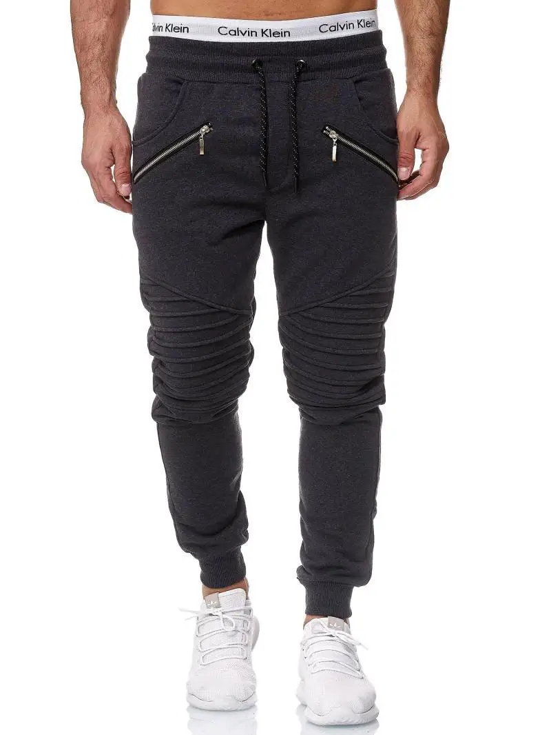 

Ouma Spring And Autumn New Style Casual Men Zipper Knee Pleated Solid Color Casual Pants Ankle Banded Pants Athletic Pants K01