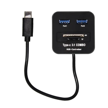 

Combo Type C USB 3.1 [5-in-1] USB OTG Cable TF Card Reader with 2 USB Hubs for New Macbook Chromebook Pixel (Black)