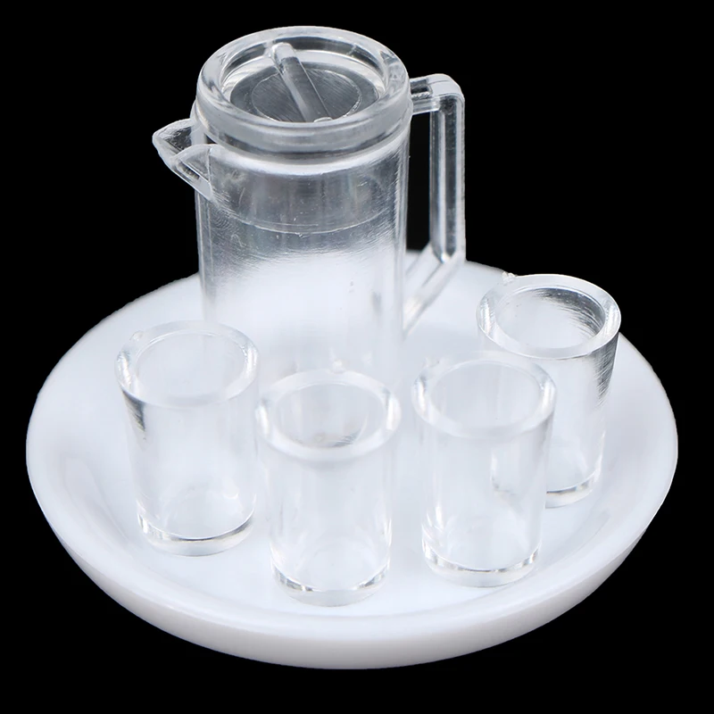 

1/12 Dollhouse Miniature Kettle Water Cup Tray Set Accessories Kitchen Model Furniture Toys for Doll House Decoration
