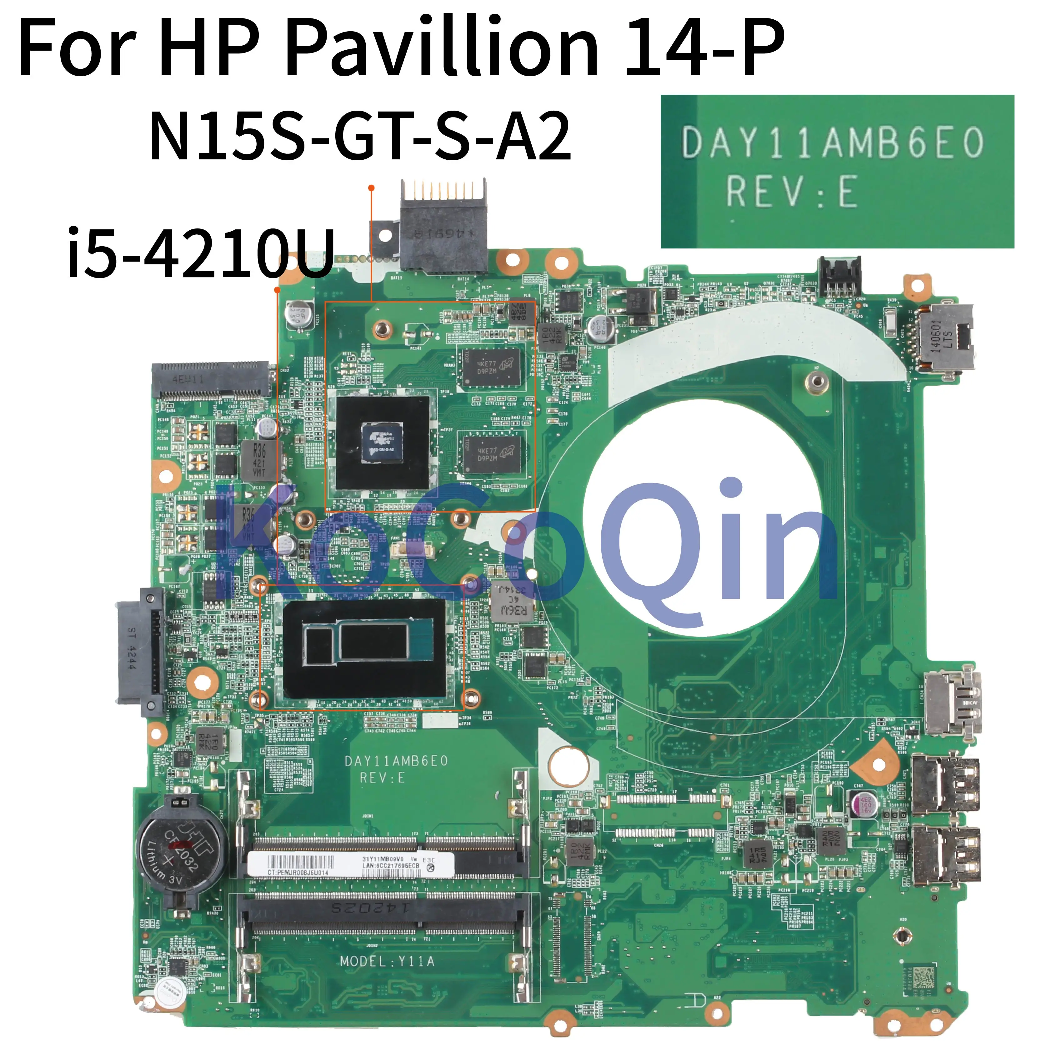 discounted  KoCoQin Laptop motherboard For HP Pavillion 14-P 14 Inch Core i5-4210U SR1EF N15S-GT-S-A2 Mainboard