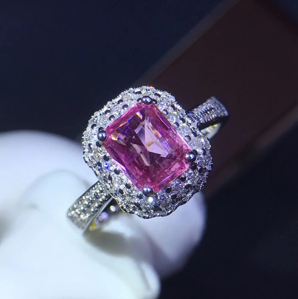 Кольцо с розовым сапфиром Real Pure 18 K натуральный розовый padпараdscha драгоценные камни-сапфиры 1.12ct бриллианты камень женское кольцо