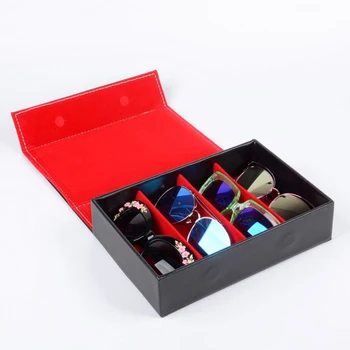 

Sunglasses Box 4 Grid Travel Portable Glasses Box Men and Women Glasses Display Box Glasses Storage Box Finishing Red + Black