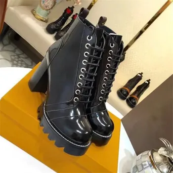 

Square Heels Ankle Boots Women Leather Platform Boots Women Winter Botas Mujer Retro Lace Up Botas Feminina Zapatos De Mujer