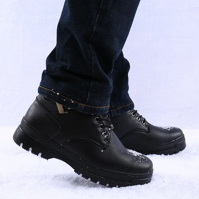 

2020 new winter snow boots men's plus cashmere warmth non-slip thick-soled tooling high-top leather shoes men's cotton shoes
