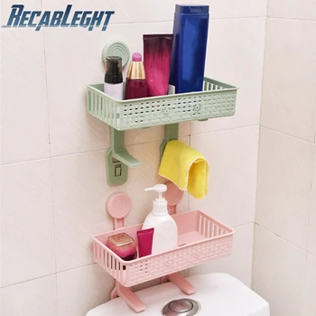 

Recableght Plastic Bathroom Self-Adhesive Shelf Storage Basket Punch-Free Wall-Mounted Rack Bathroom Product Organizer Accessory