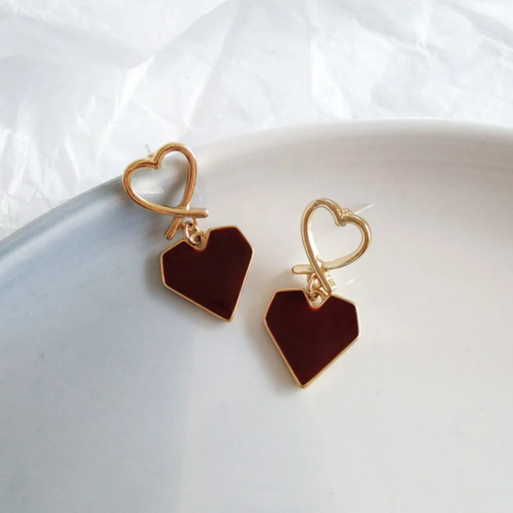Simple Gold Color Hollow Heart Drop Earrings Women Jewelry Red Earing Enamel Pendant Earring Party Gift aretes de mujer | Украшения и