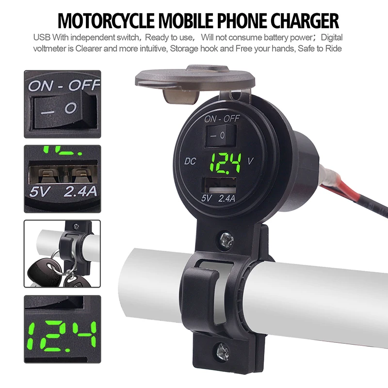 Мотоцикл ATV Quad велосипедный переключатель USB зарядное устройство вольтметр с монтажным кронштейном
