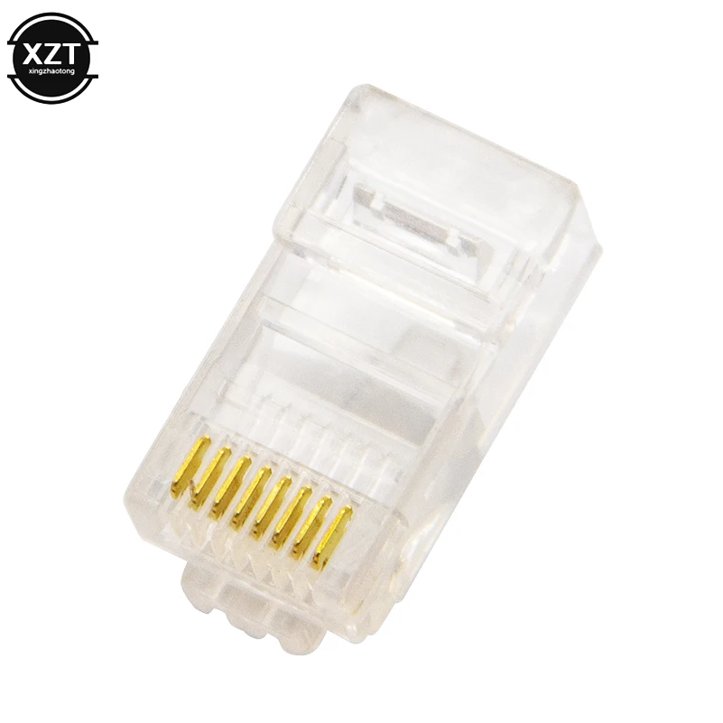 RJ45 CAT6 CAT5e Pass Through Connectors Crystal End Gold-Plated 8P8C Crimp UTP Standard Ethernet Network Modular Plug