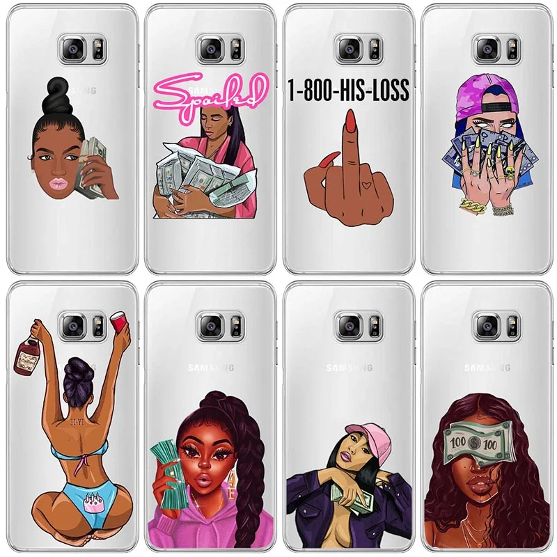 

MAKE MONEY Not Friends Black Kash Head Girl Case Samsung Galaxy S6 S7 S8 S9 A7 2018 PLUS EDGE NOTE 8 9 Anti Fall silicone Cover