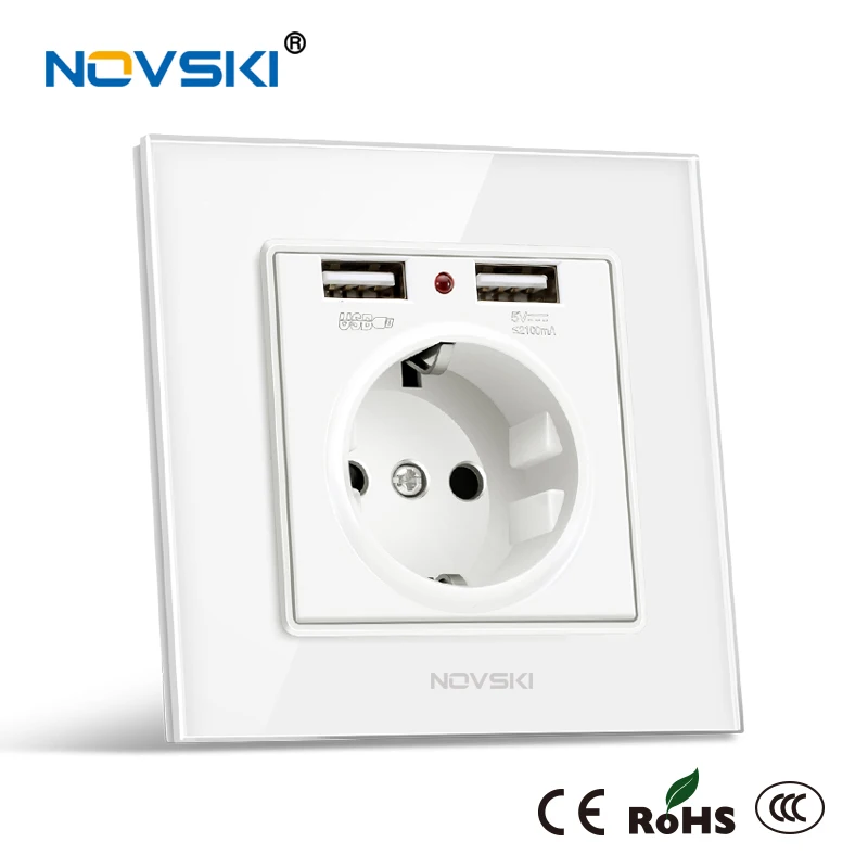 

NOVSKI Pop Socket, USB- 220, Electrical German Outlet, 2.1A Dual USB Charging Port with Soft LED Indicator