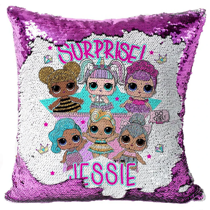 

LOL Surprise Dolls Cute Confetti Two-color Sequins Pillowcase Cartoon Anime Indoor Sofa Sequins Pillow Cushion Cover 2S72