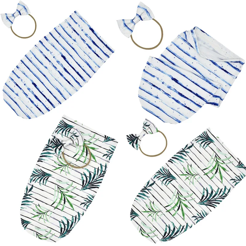 

Newborn Infant Baby Sleeping Bag Flower Print Baby Girl Swaddle Wrap Anti-Kick With Knotted Hair Band Baby Envelope Blanket