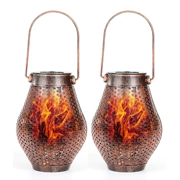

2PCS Solar Lantern Chandelier Outdoor Dance Flame Iron Solar Terrace Light Waterproof Garden Chandelier