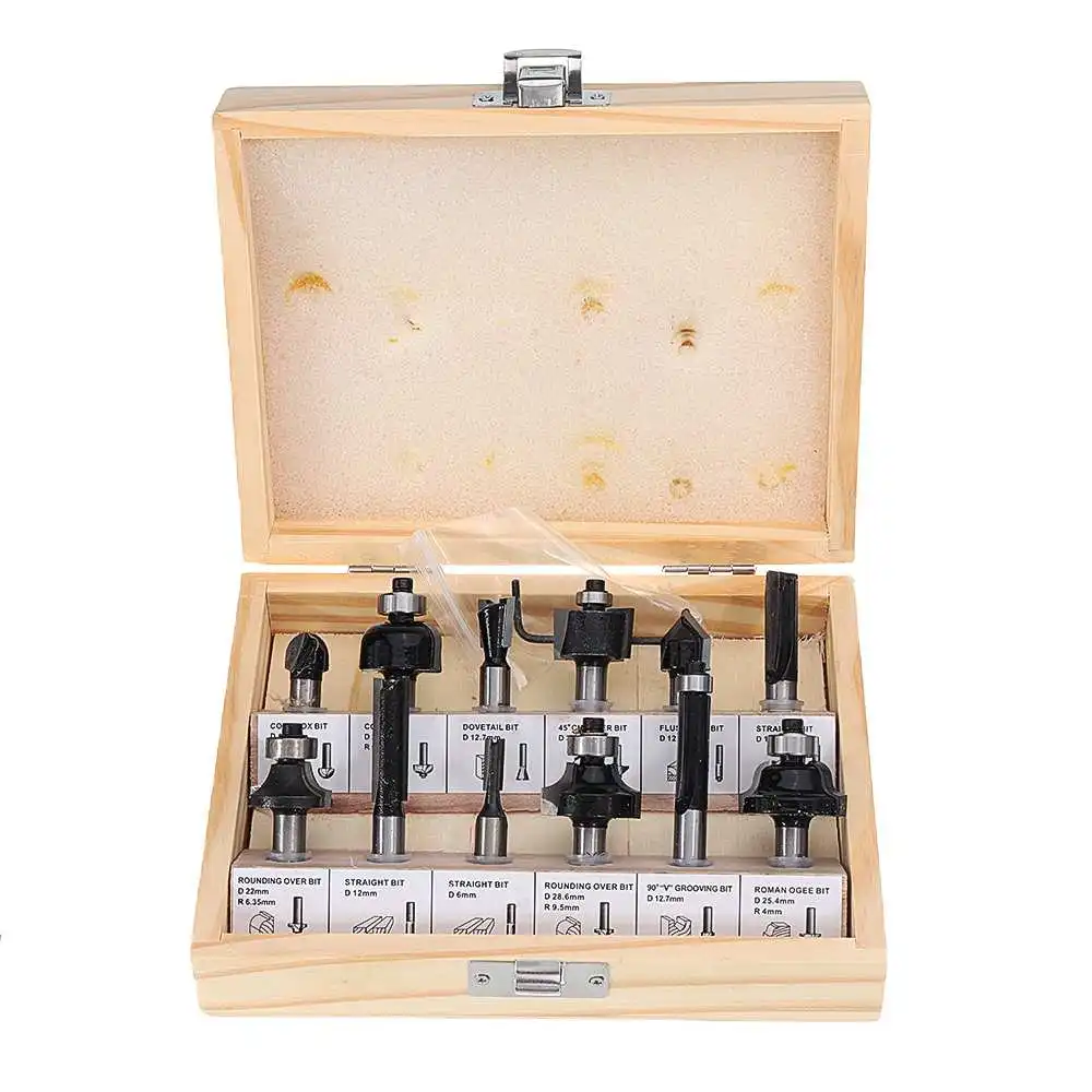 12PCS Pro Milling Cutter Set 8mm Shank Router Bit Woodworking Tool Kits Carbide