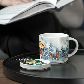 

Ceramic Nordic Large Capacity Mug With Lid Breakfast Milk Coffee Tea Water Cup Creative Drinkware Gift Box Free Shipiing