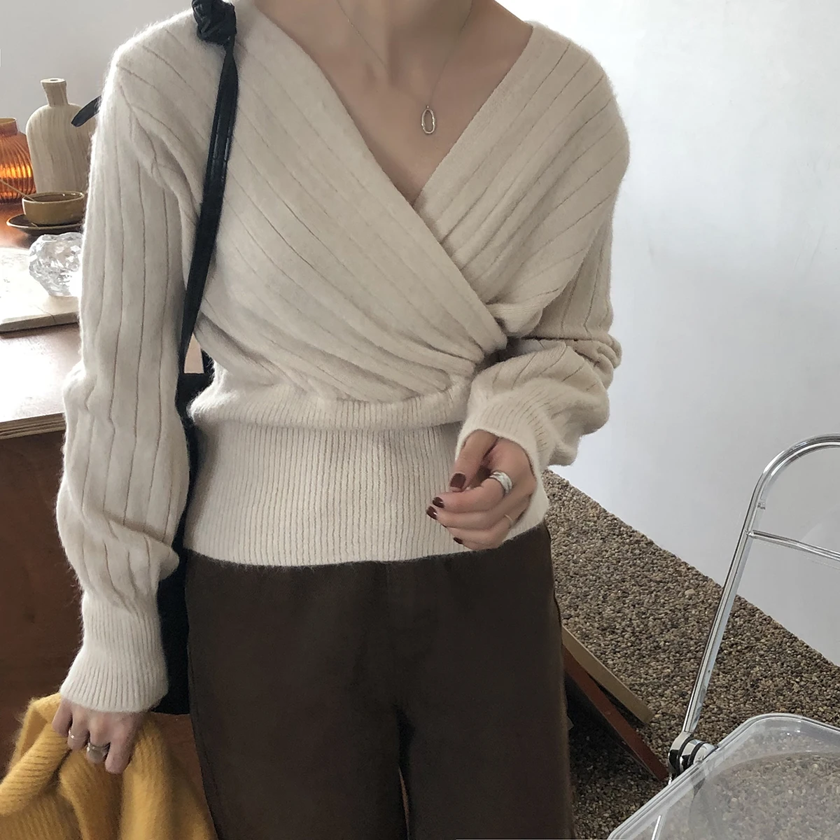 Hzirip Women's Sexy Top OL New Solid Slash Neck Off Shoulder Sweaters Jumper Soft Warm Knitted Sweater Tops Long Sleeve Knitwear | Женская
