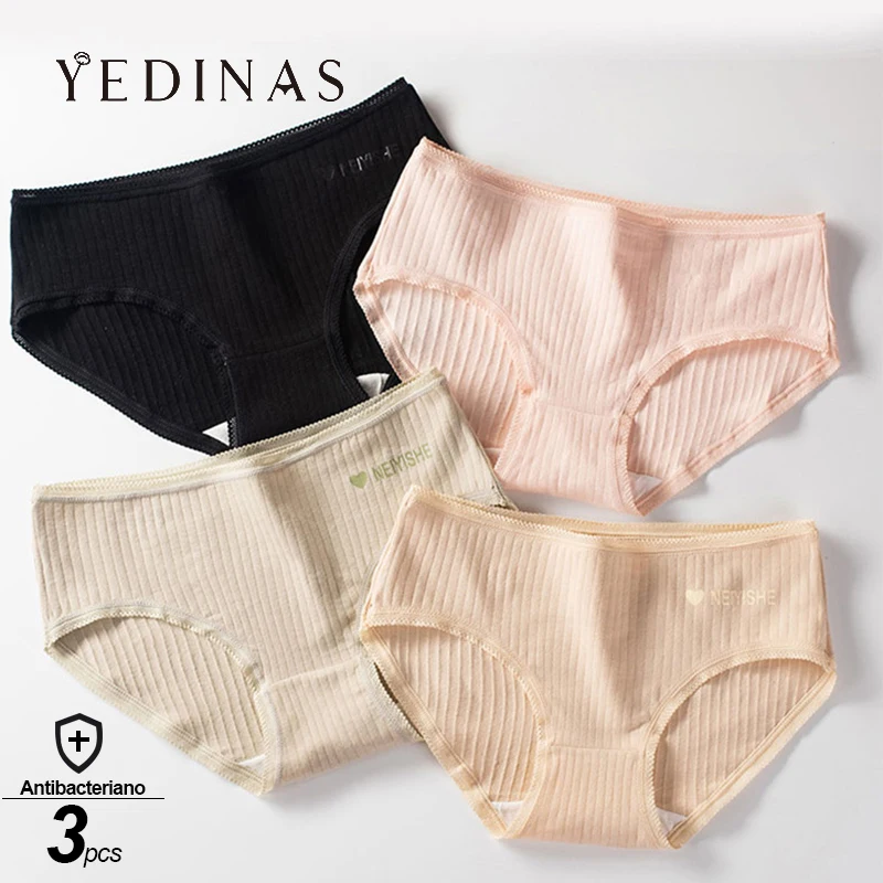 Yedinas 3 шт./лот однотонные женские трусики хлопковые большой Размеры сексуальное