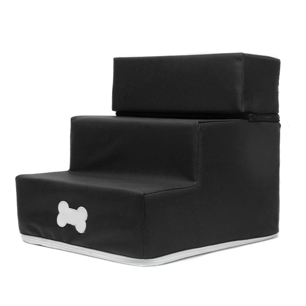 black leather Pet кожа/сетка лестничные ступени собака Съемная 3-история лестница моющиеся лестница для кошек, собак, PAK55 - Цвет: black leather