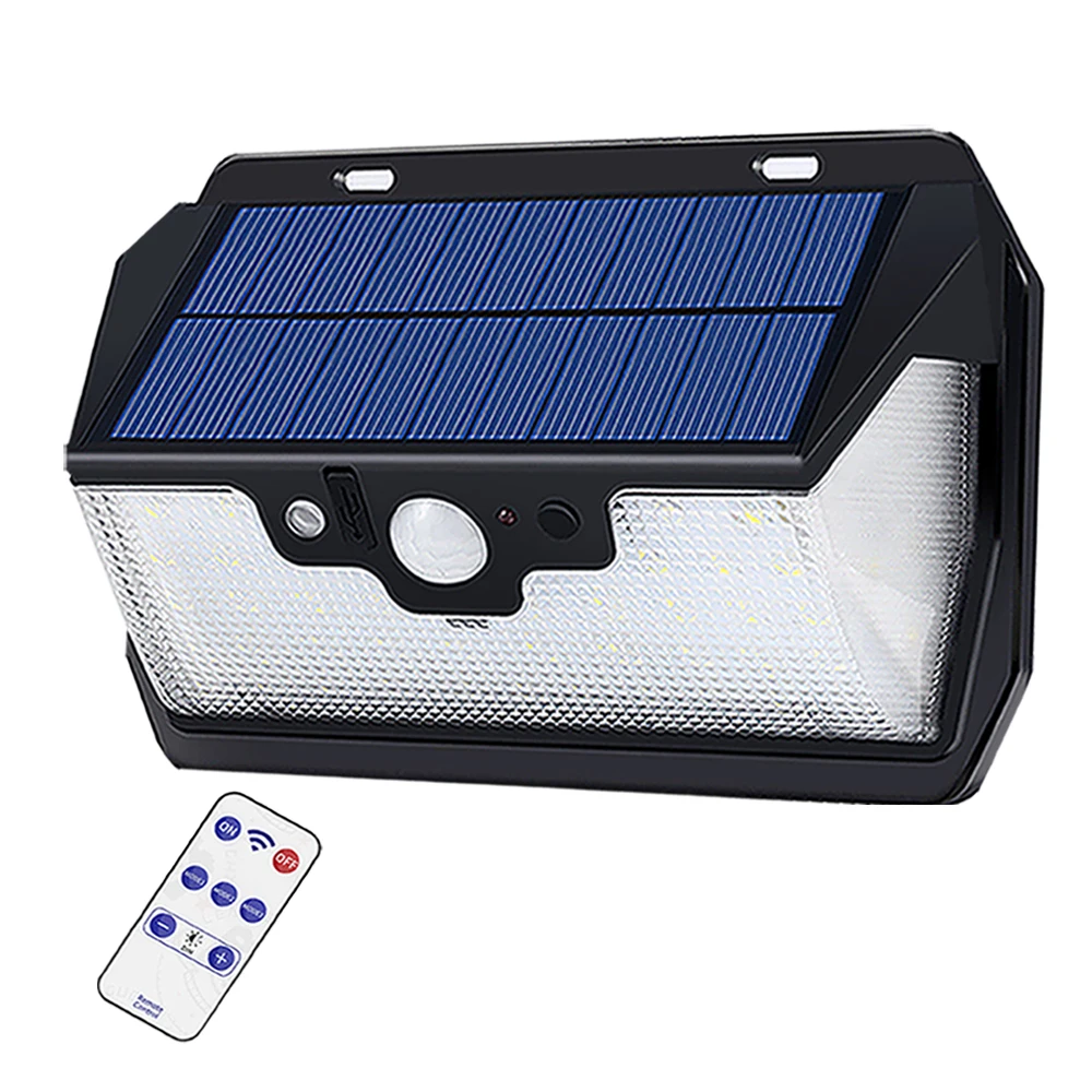 

new 55 leds Solar light remote control radar 3 side lighting usb port camp Outdoor Garden security led lamp patio lantern decor