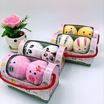 

Hot Sale Cute Animal Compressed Travel Towel Set Gift Set With Embroidery Cotton Panda Pig Towels Bath Set Couple Wear