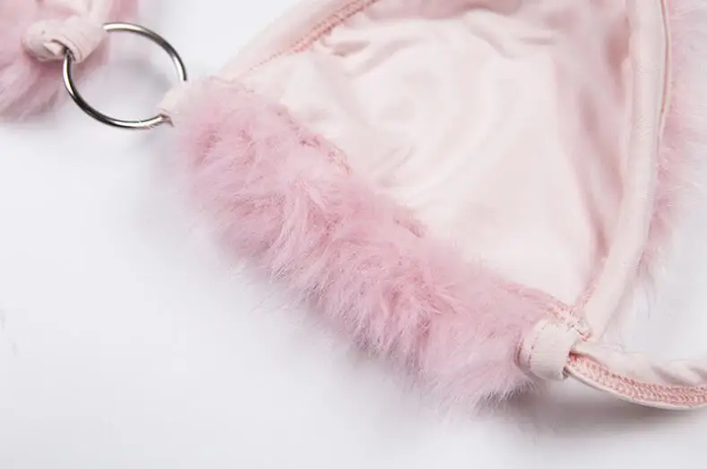 Розовая меховая женская сексуальная майка, зимние женские новые модные сексуальные Клубные топы с v-образным вырезом на спине, бархатные бандажные топы, футболки для рождественской вечеринки