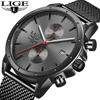 

2020 New LIGE Black Casual Mesh Belt Fashion Quartz Gold Watch Mens Watches Top Brand Luxury Waterproof Clock Relogio Masculino
