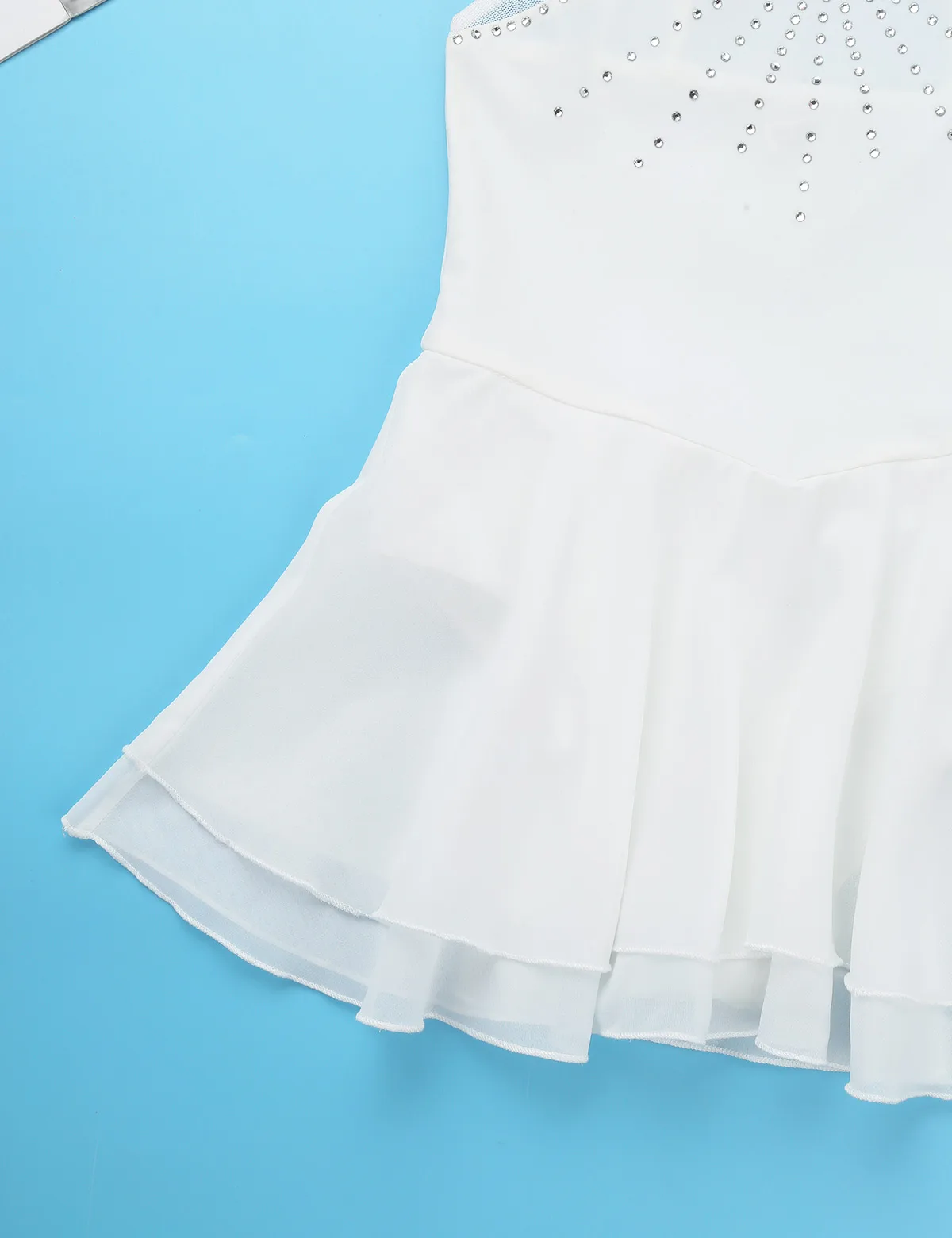 Kids Girls Rhinestone Dress Mesh Splice Figure Roller Skating Ice Skating Dress Ballet Dress Dance Costume Gymnastics Leotard