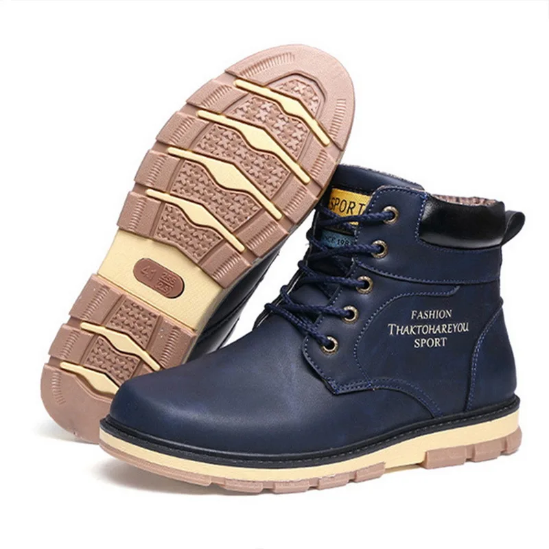 Men Outdoor Warm Ankle Boots Men PU Leather Plush Snow Boots Autumn Winter Non-slip Boots Plus Velvet Boots for Daily New