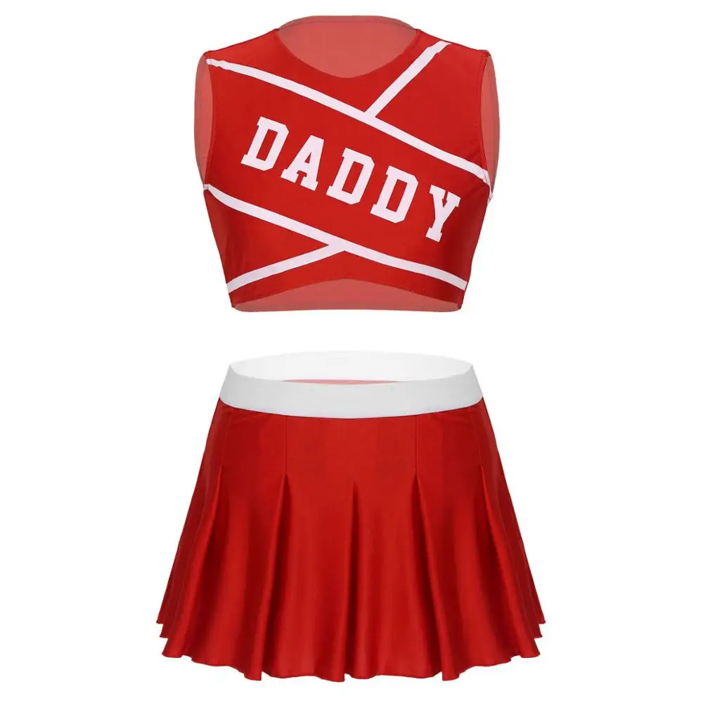 Womens Cheerleader Costume Cheerleading Crop Top with Mini Pleated Skirt Schoolgirl Cheerleader Dancewear Cosplay Sports Uniform