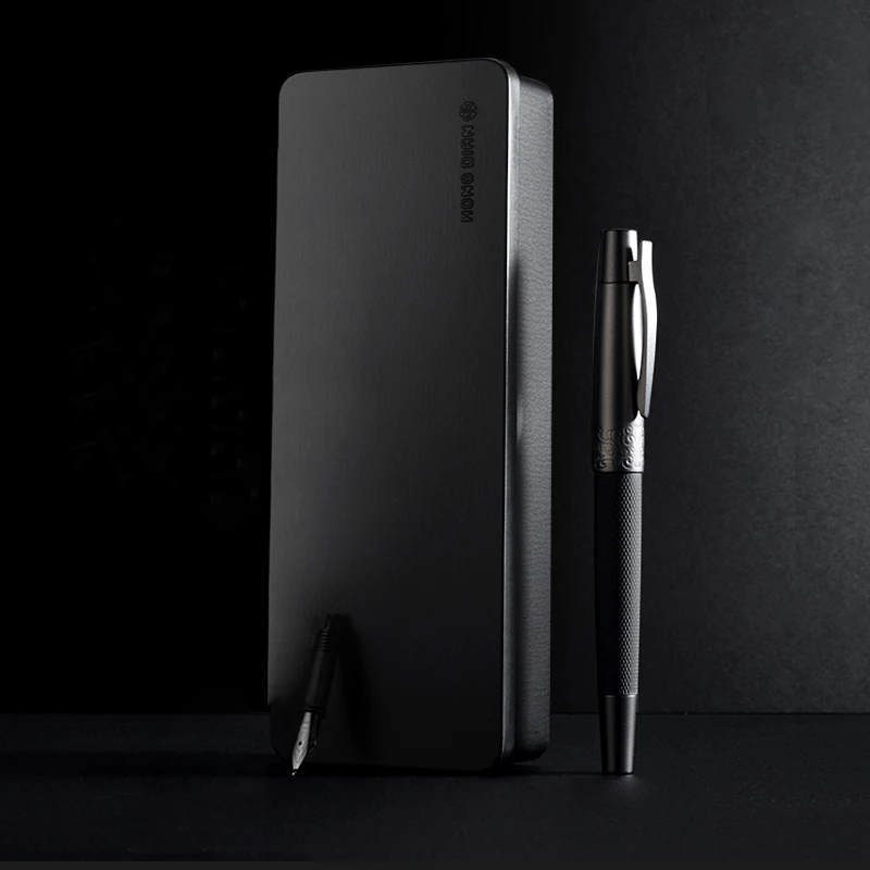 Günstig Brunnen Stift tinte Voll Metall Clip Stifte HongDian Edelstahl Schwarz Armee Allgemeine Brunnen Stift Nib 0,4mm 0,5mm Büro Liefert