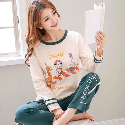 Female -65133 Пара пижамный комплект; сезон весна-осень; хлопок мультфильм Для женщин пижамы размера плюс M-3XL пижама с длинными рукавами Для мужчин Lounge, пижама, нарядное платье - Цвет: Female -65133