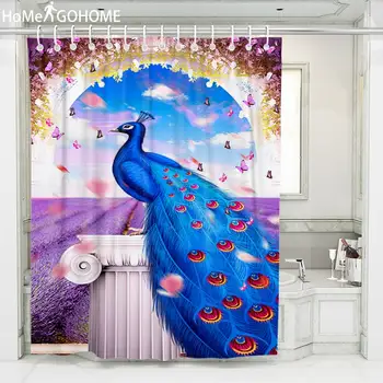 

Blue Peacock Shower Curtain 3D Lavender Flower Waterproof Fabric Bathroom Curtain Boho Bath Curtain Psychedelic cortinas de bano