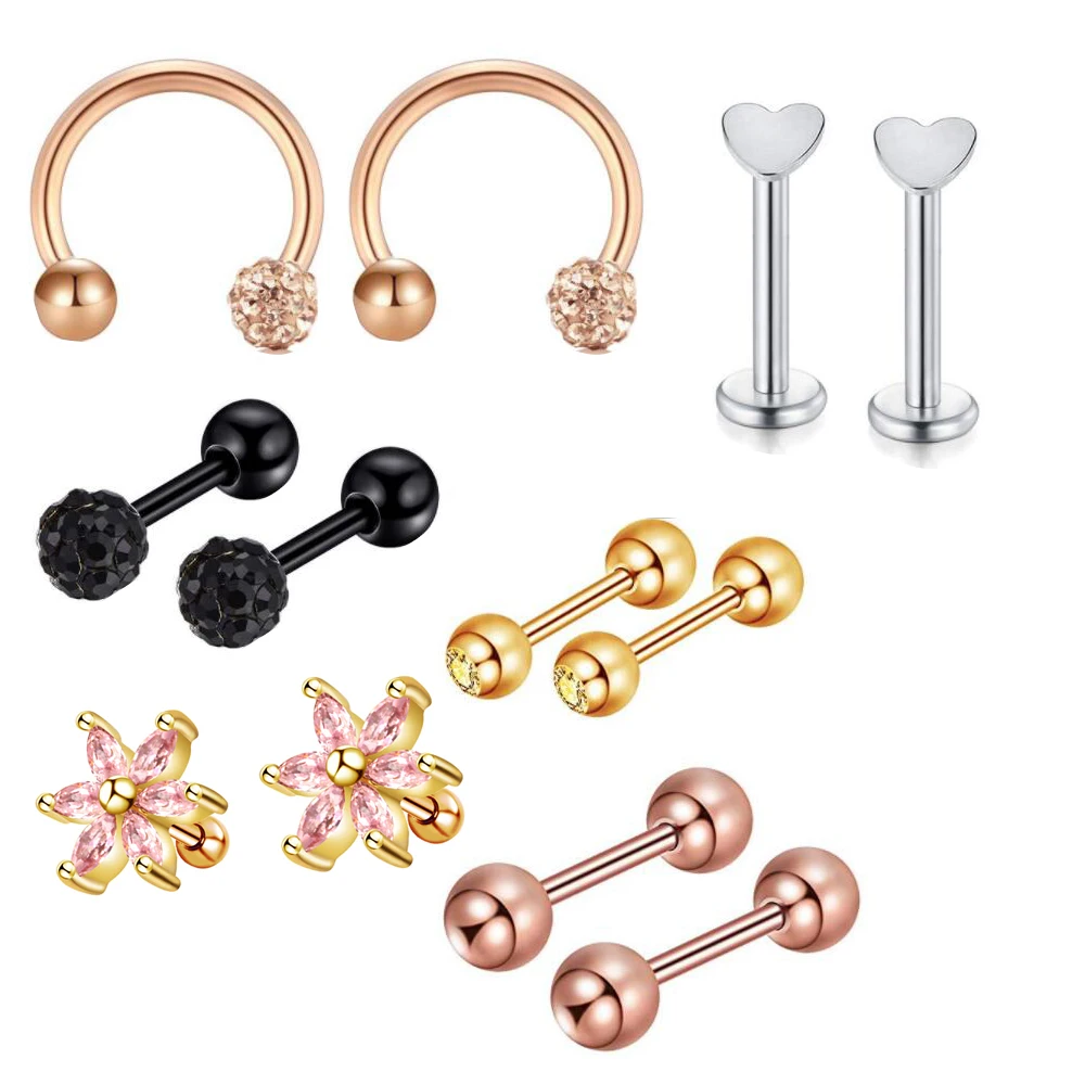 

10 Set 16G Stainless Steel Tragus Cartilage Earrings Nose Ring Hoop Lip Labret Piercing Studs Helix Body Jewelry 120pcs 10 set