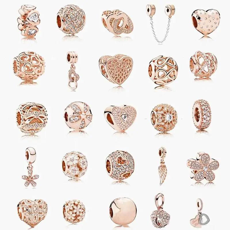 

European Brand Rose Gold,Plated Collecion Silver Charm Bead With Logo Fit Brand Bracelets & Bangles Silver Jewelry