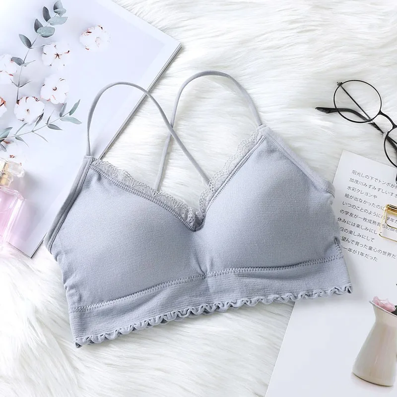 Синий Sexy Seamless Lace Camisole Women Sling Tank Top Removable Padded Camisoles - Цвет: Синий