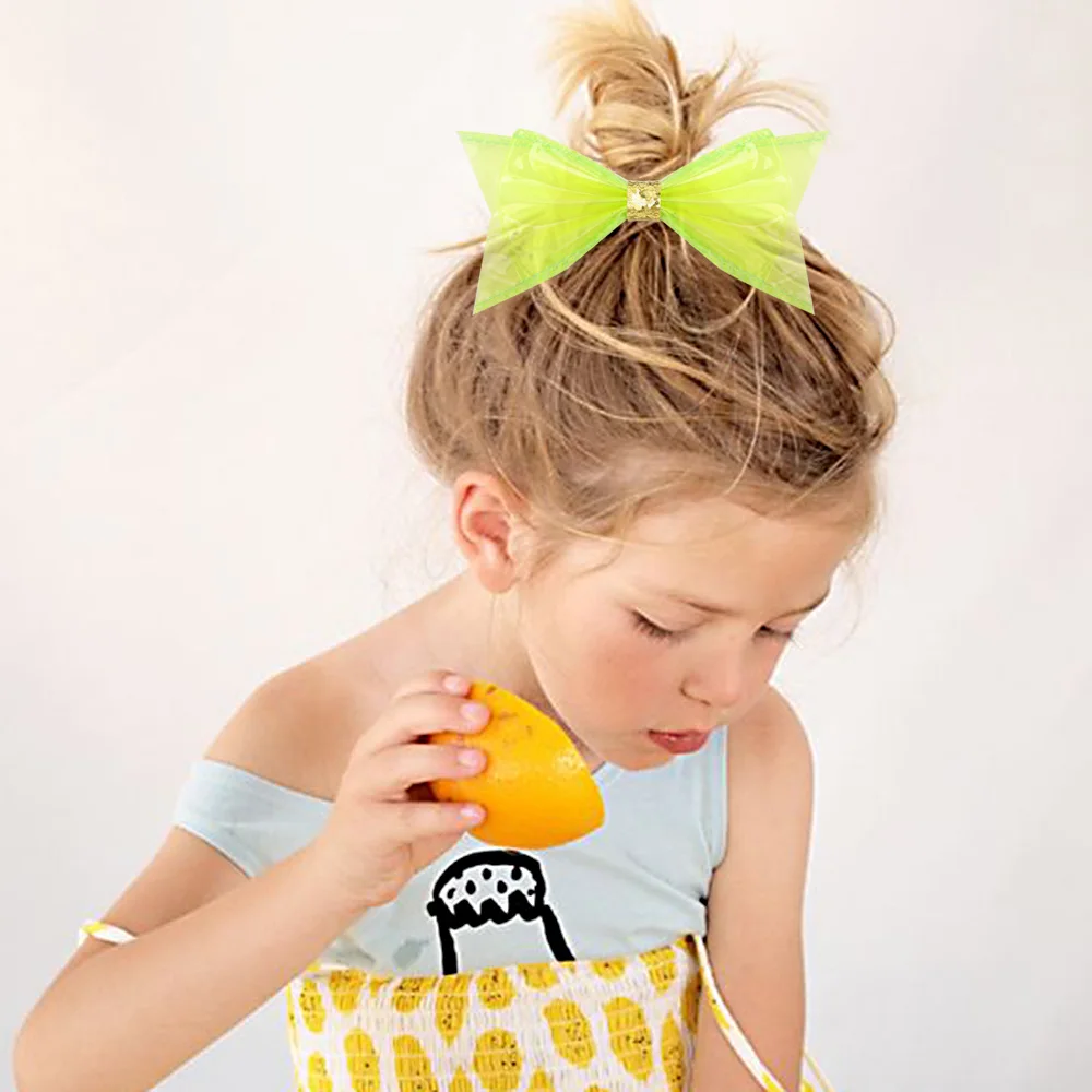 Waterproof Jelly Bows Hair Bows for Girls with Clips Girl Kids Hair accessories Glitter Knot Bows Pool/Swim Bows Solid Hairpins