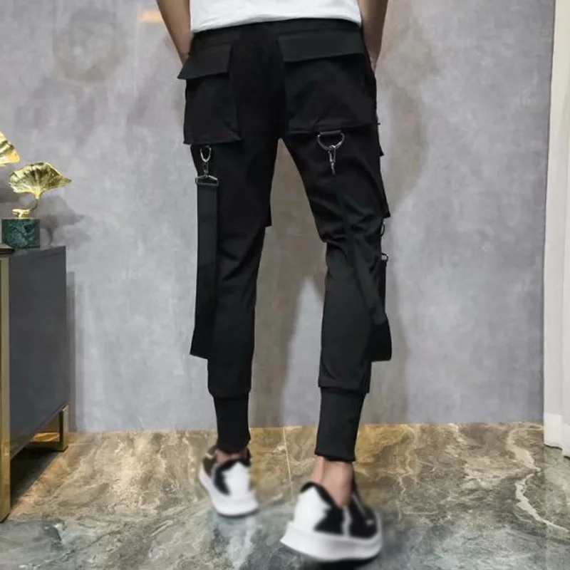 Men Pants Male Sports Elastic Waist Cargo Fashion Casual Hip Hop Zipper