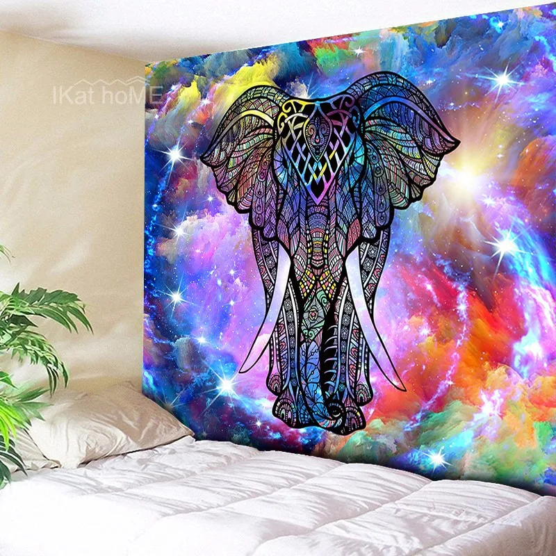 Anime Elephant Mandala Tapestry Psychedelic Galaxy Wall Hanging Indian Hippie Chakra tapisserie Art Cloth | Дом и сад