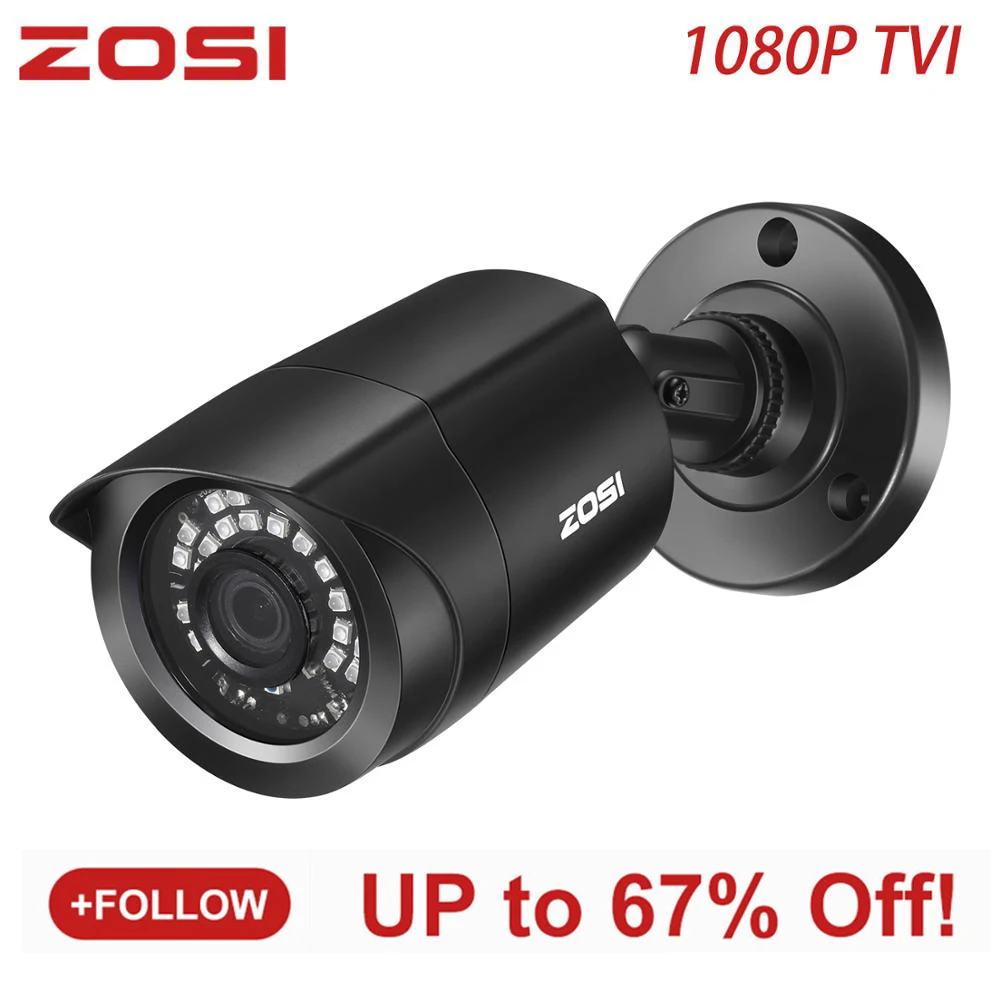 ZOSI 1080P TVI 3,6 мм CCTV Водонепроницаемая камера видеонаблюдения для дома с 24 светодиодами, поддержка ночного видения TVI, гибридный видеорегистратор BNC