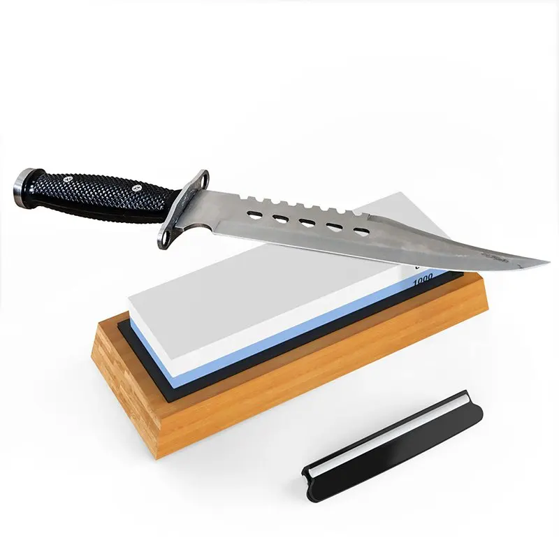 

Premium Sharpening Stone 2 Side Grit 1000/6000 Whetstone | Best Kitchen Knife Sharpener Waterstone | NonSlip Bamboo Base & Ang
