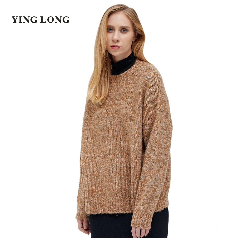 

YingLong Womens Sweater Long Sleeve Female Winter O-neck Loose Pure Color Slim Chic Streetwear Soft Warm Lady Winter Clothes