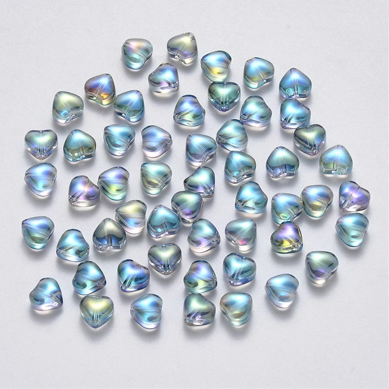 100Pcs Transparent Spray Painted Glass Beads Mixed Style Heart Shape Spacer Bead for DIY Bracelet Jewelry Making Bulk 6x6x4mm