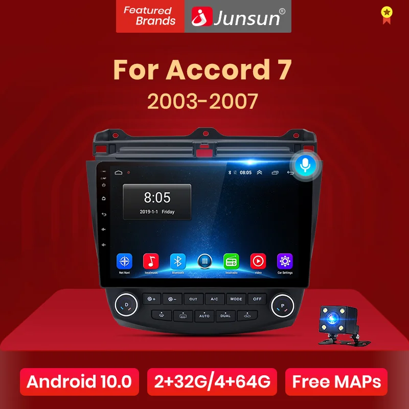Junsun – Lecteur multimédia autoradio V1 2G + 32G Android 10.0, 4G, pour Honda Accord 7 2003-2007, navigation GPS Auto, 2 din, sans dvd