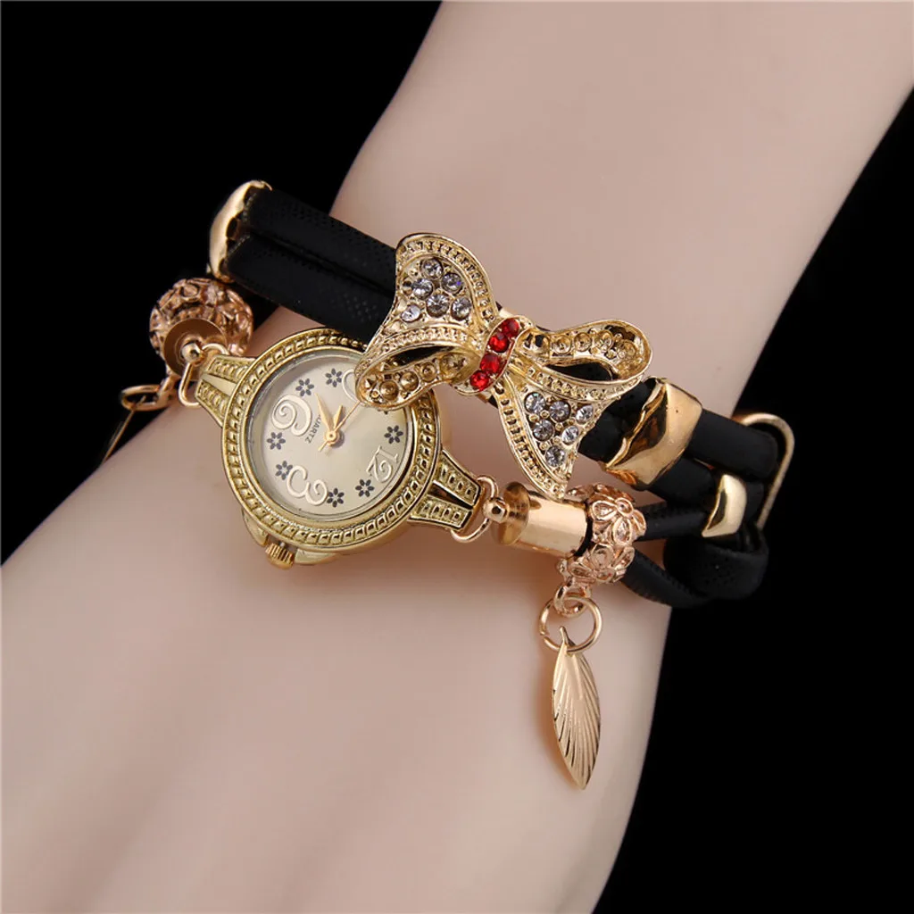Relojes elegantes de mariposa para mujer, pulsera Retro de diamantes de imitación, relojes de boda encantadores de cuarzo, reloj de vestir