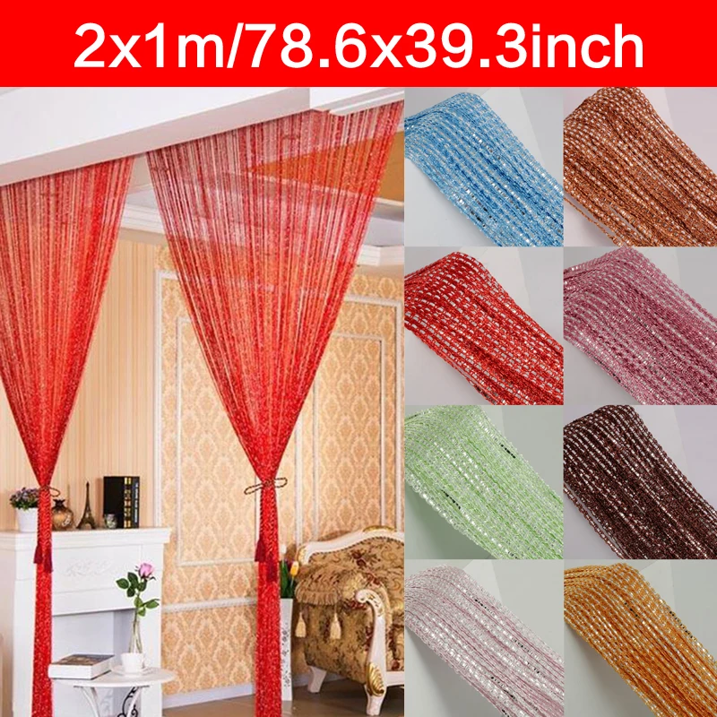 

1x2m Party String Curtain Panel Living Room Home Decor Tassel Doorways Divider Bedroom Silver Line Balcony Wall Window Glitter