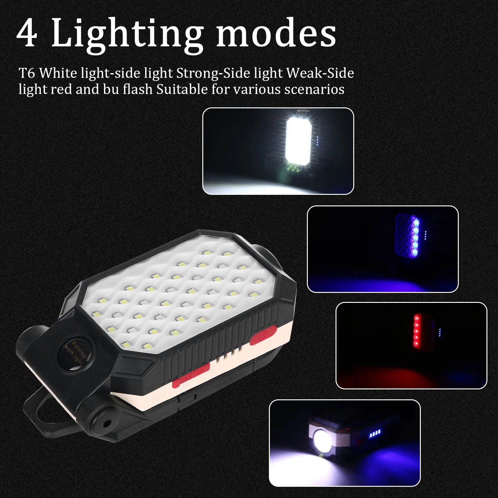 

Portable Foldable Light Magnetic Hook Usb Rechargeable Cob Led Work Light Camping Light Flashlight