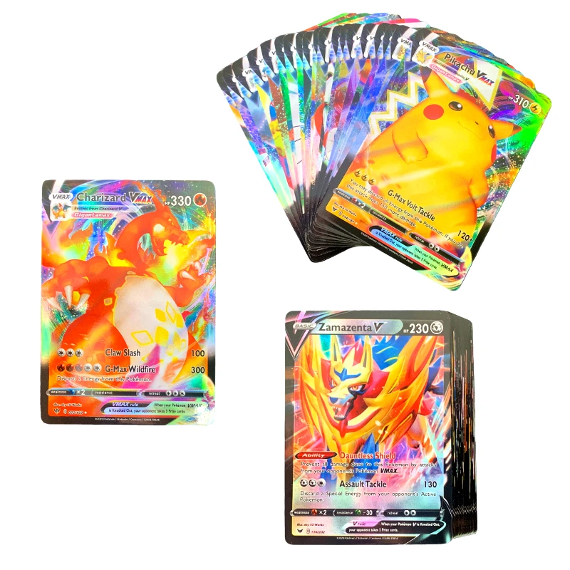 Tarjeta de Pokémon versión francesa, 100 Uds., VMAX con 60V, juego brillante sin repetición, colección de Cartas coleccionables de batalla, juguete para regalo