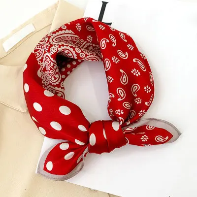 100% Pure Silk Square Scarf Women Dot Print Neckerchief Bandana